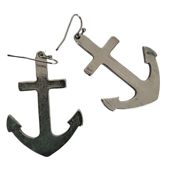 𝅺Anchor Pierced Earrings Enamel Blue & Silver - Picture 4 of 5